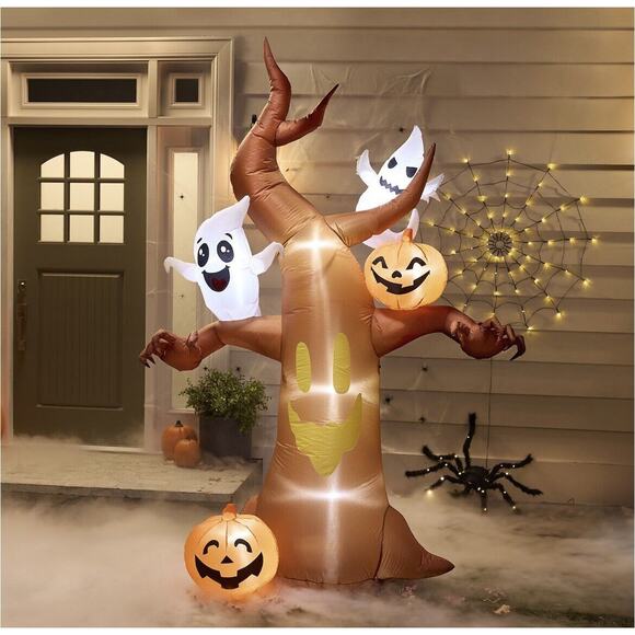 Halloween 10ft tall Inflatable Dead Tree Ghosts Pumpkins Outdoor LED Decoration - Picture 1 of 9